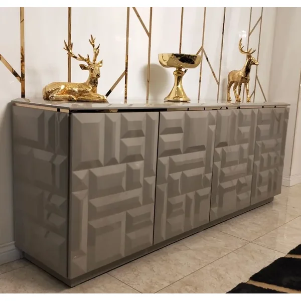 Casa Padrino buffet de luxe gris / or 220 x 45 x H. 75 cm - Armoire en bois massif noble avec 4 portes - Mobilier de Luxe - Qualité de Luxe